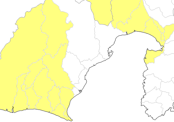 静岡市葵区、駿河区、清水区、藤枝市、焼津市、吉田町、島田市、掛川市、牧之原市、菊川市、袋井市、御前崎市、磐田市、浜松市、森町、川根本町、富士市、沼津市、富士宮市、三島市、清水町、長泉町、山梨県南部町 etc..